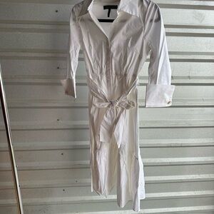 White Long Sleeve Dress with Belt